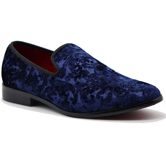 Men's Vintage Velvet Flower Designer Dress Loafers Slip On Classic Tuxedo 35 blu - Picture 1 of 7